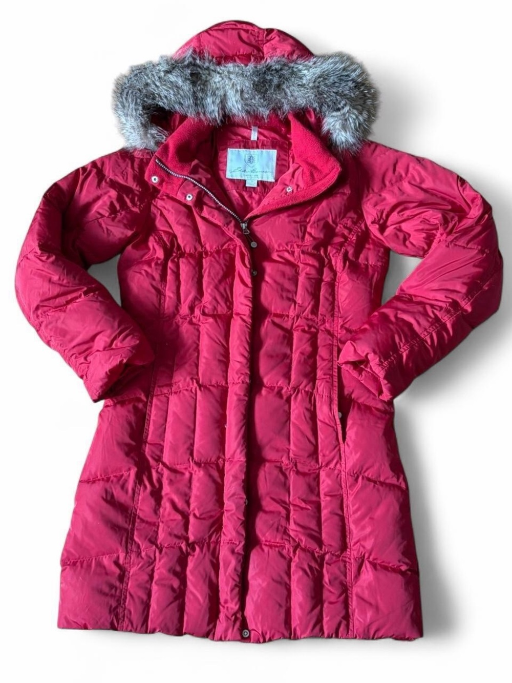 Eddie Bauer Premium Goose Down 650 fill Red puffer coat with fur hood Sz S